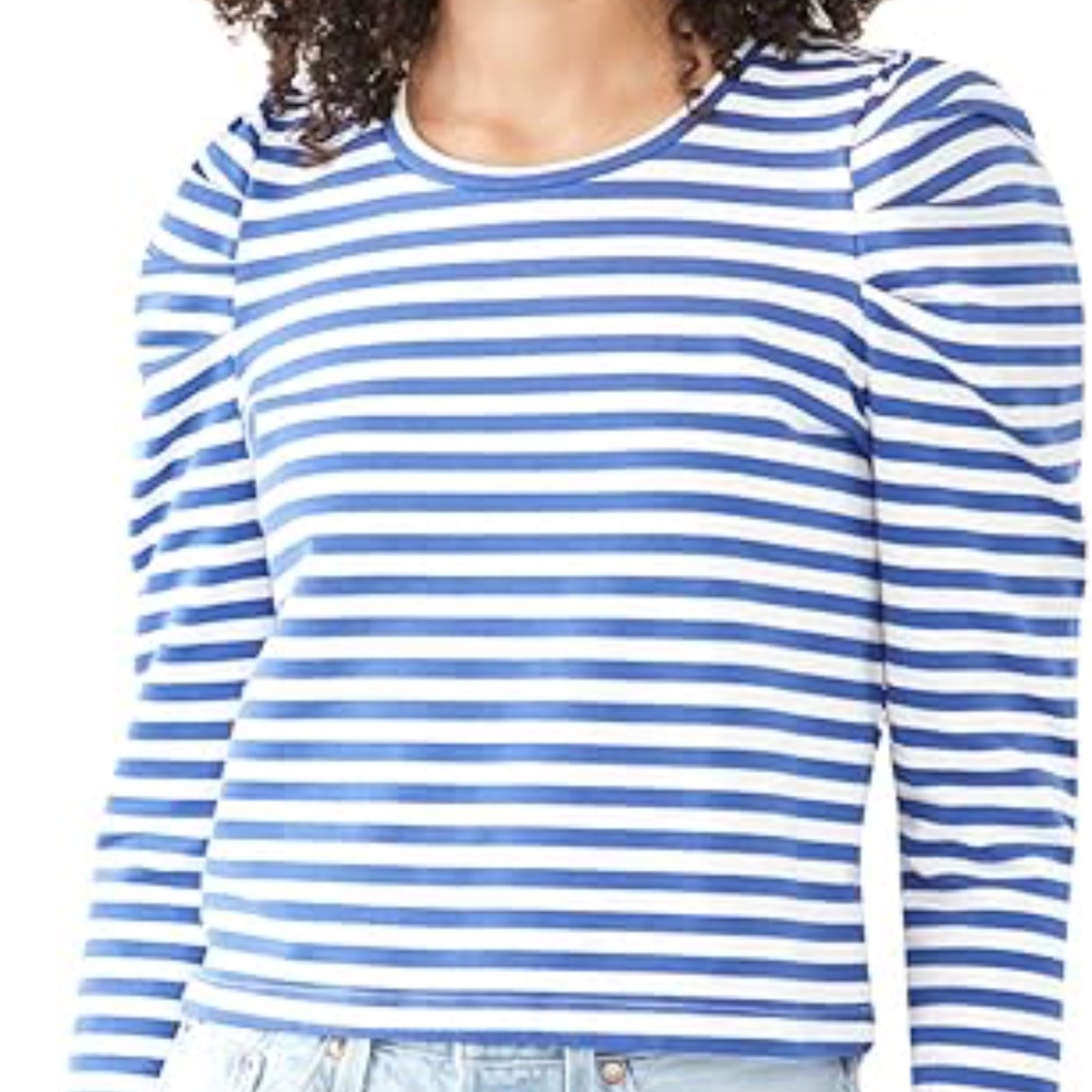 Rebecca Minkoff Women's Cropped Talia Top, French Blue/Ecru Stripe, XS